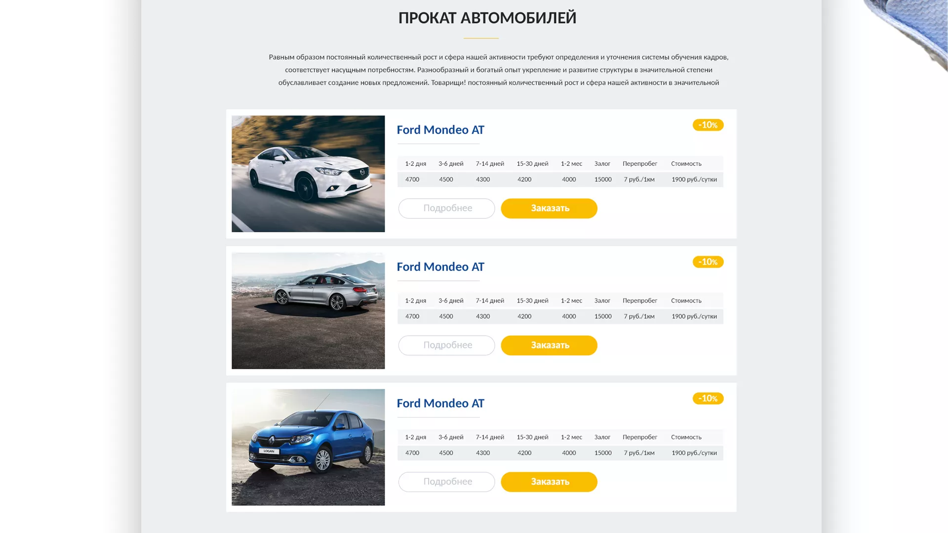 Разработка сайта для проката автомобилей в Тимашёвске